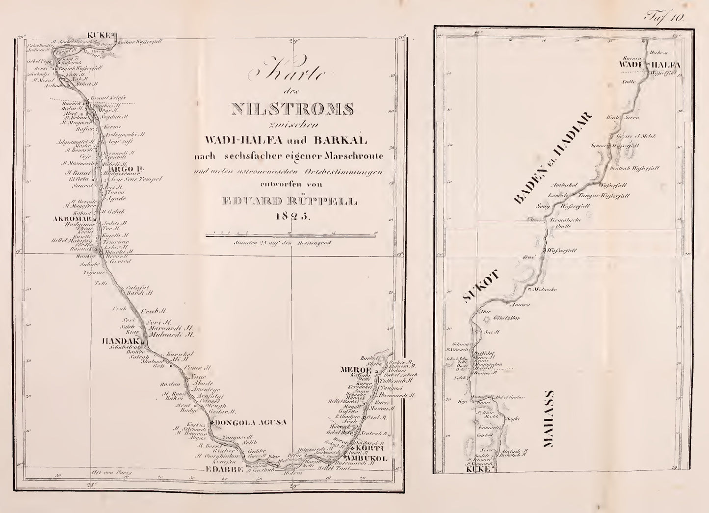 Original 1829 map of Eduard Rüppell's Nile route