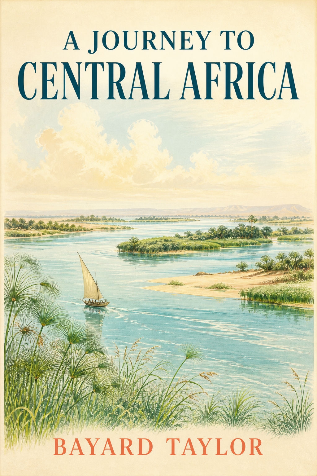 Bright White Nile landscape cover for A Journey to Central Africa by Bayard Taylor