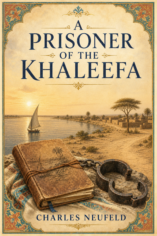 Cover of A Prisoner of the Khaleefa by Charles Neufeld, showing the Nile at Omdurman