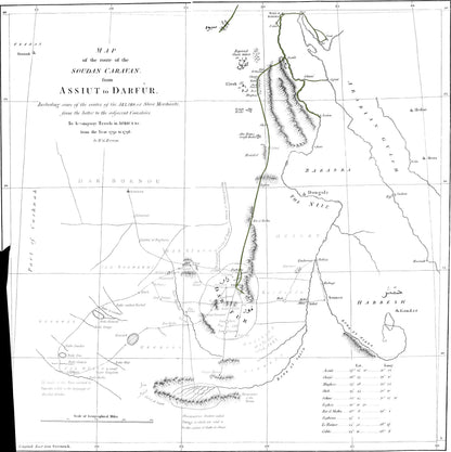 Original map of the route of the Soudan caravan from Assiut to Darfur