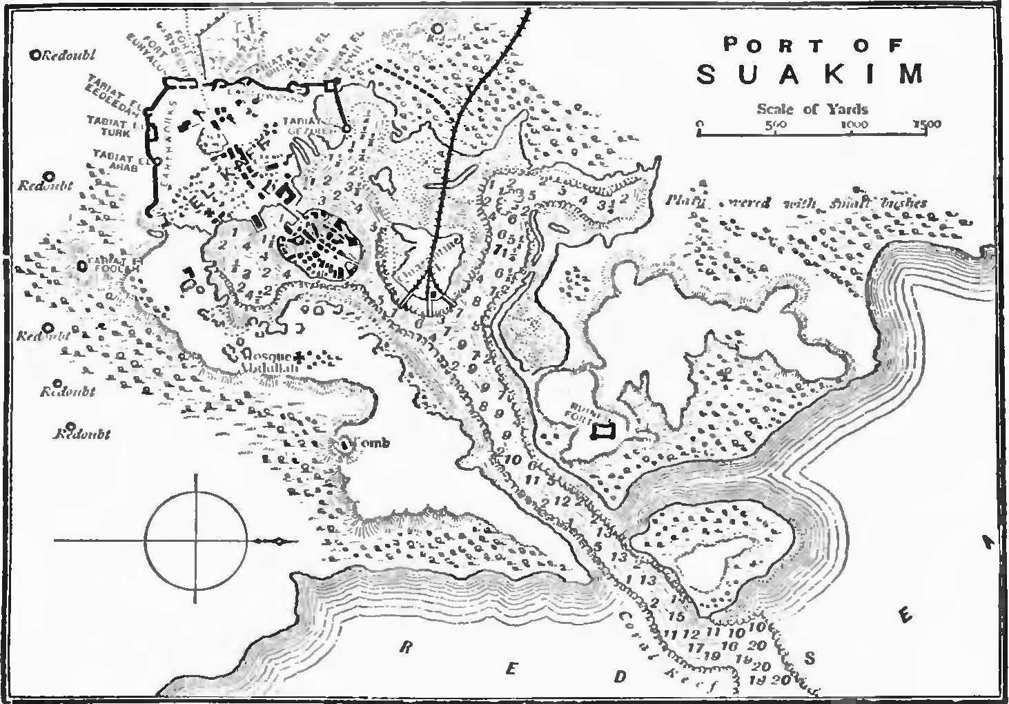 Original map of the Port of Suakim from The Dash for Khartoum