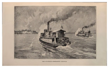 Original illustration of gunboats bombarding Dongola