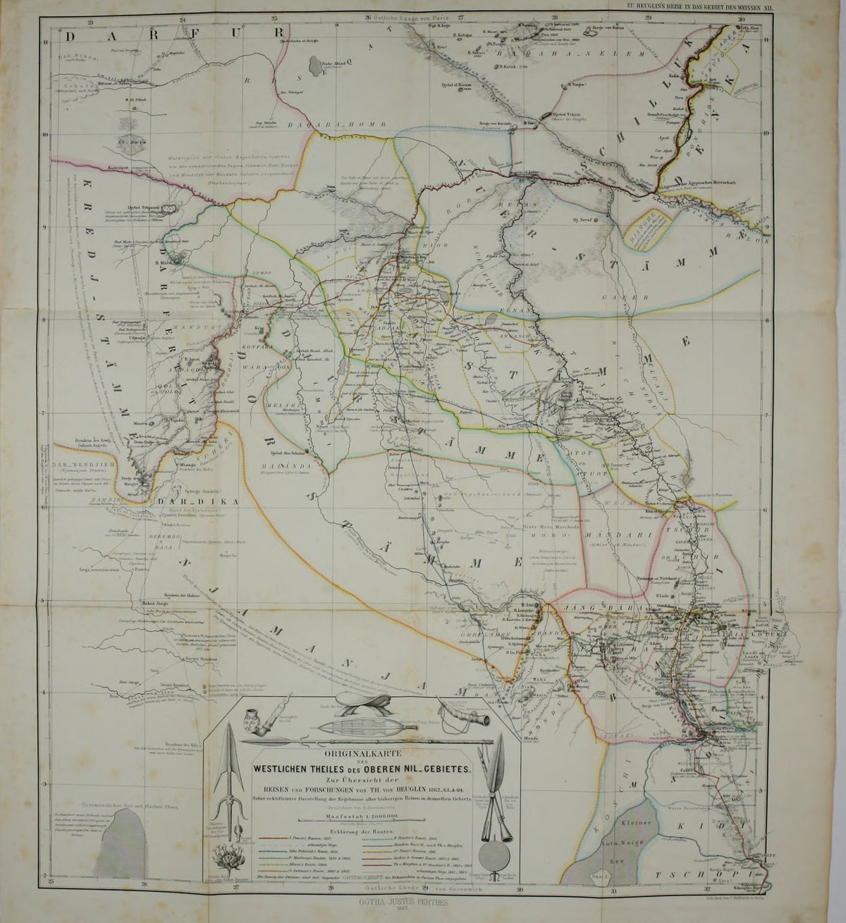 Heuglin's route map of the western upper Nile basin, 1869 (public domain)