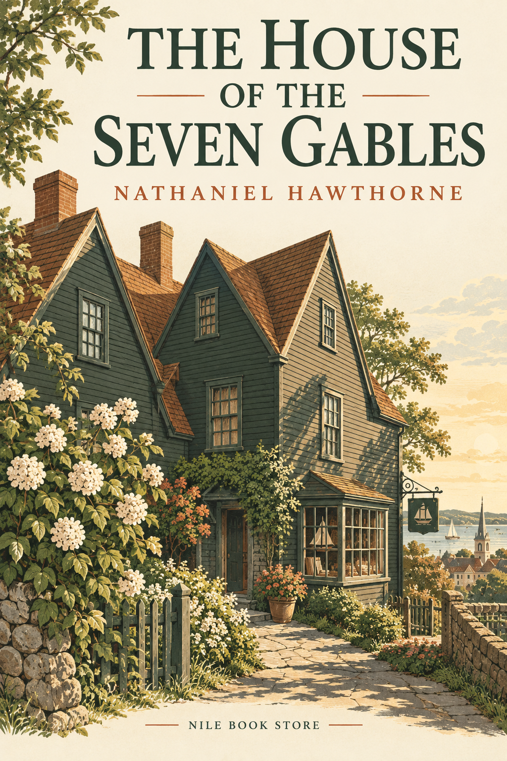 The House of the Seven Gables by Nathaniel Hawthorne; a sunlit New England timber house and garden.