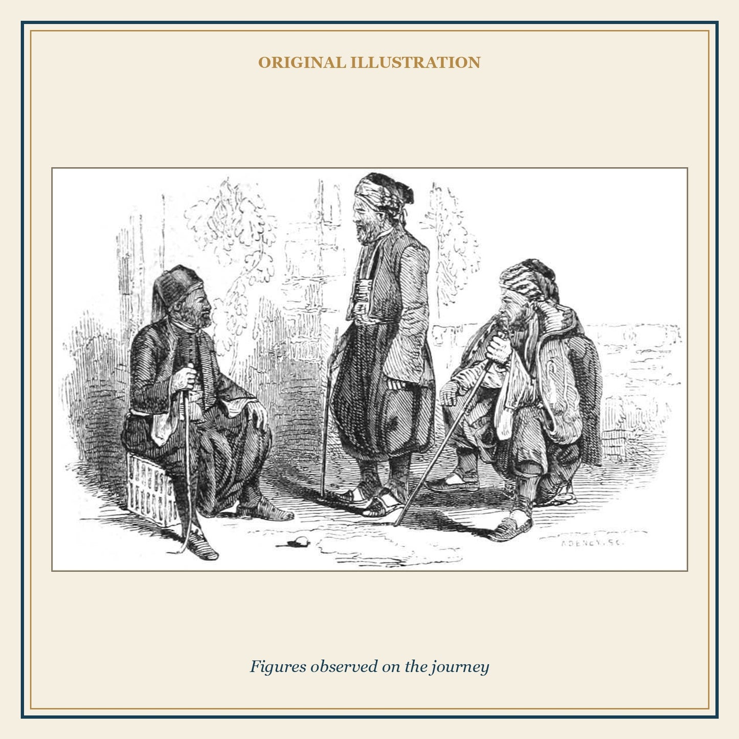 Original nineteenth-century illustration of figures observed on the journey