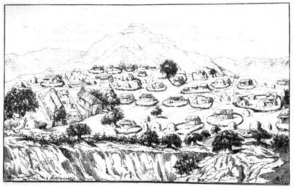 Historical illustration of Keren, capital of the Bogos, from the 1885 edition
