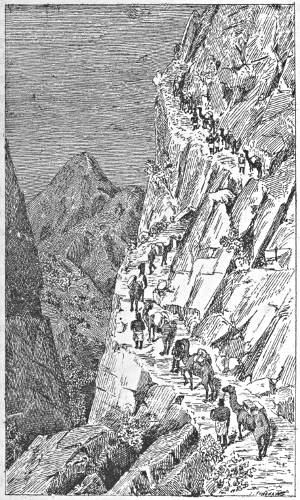 Original 1884 illustration of a mountain pass near Sanhit