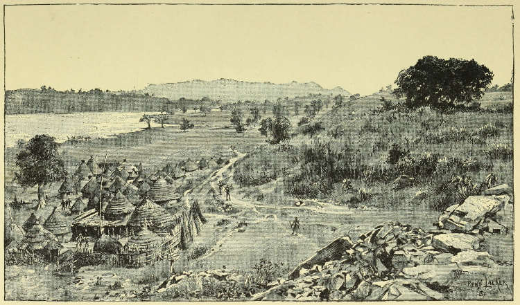 Original historical view of a Madi village on the Nile below Wadelai
