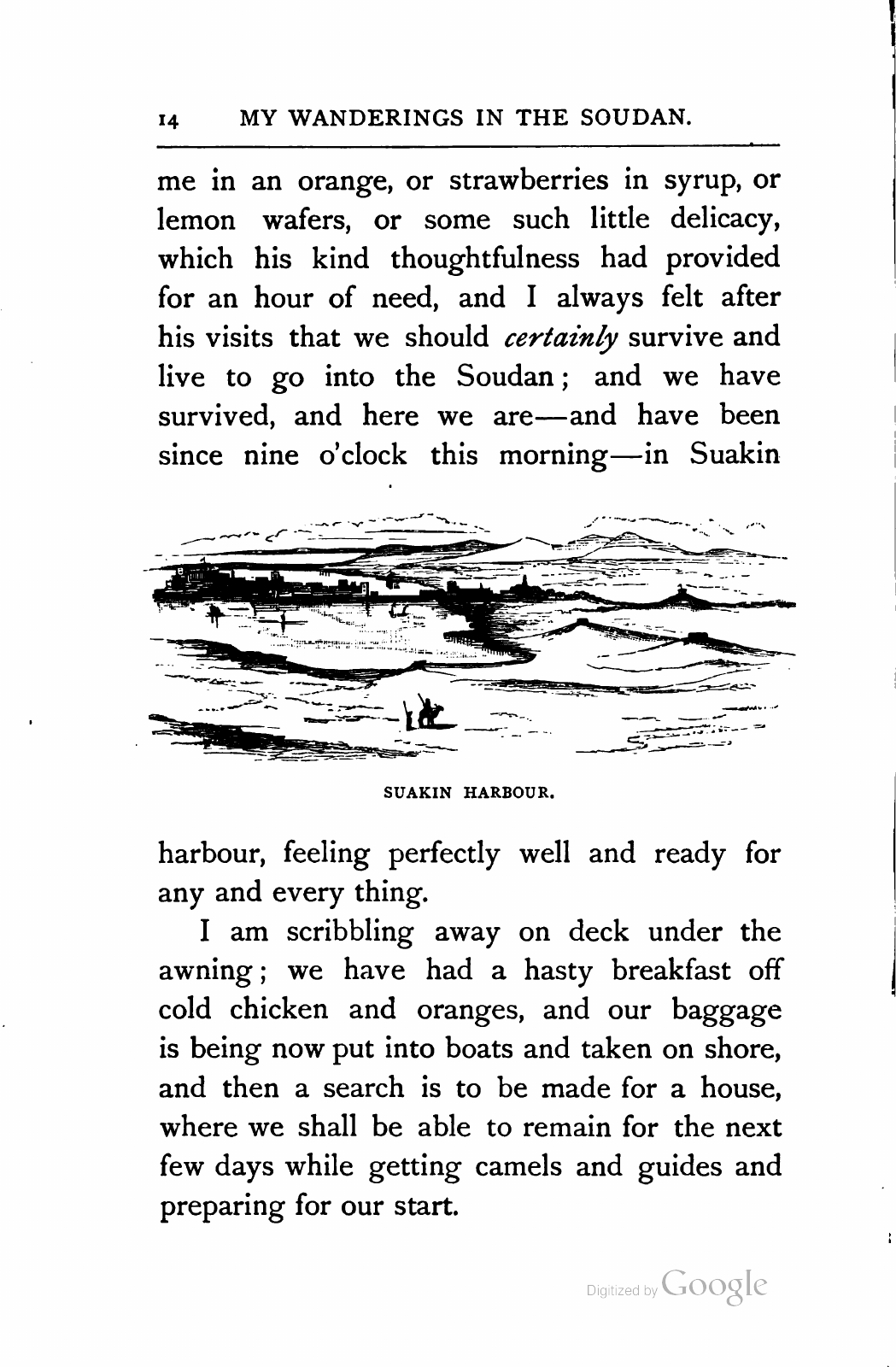 Original 1884 illustrated page showing Suakin Harbour