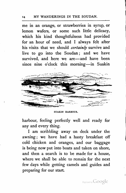 Original 1884 illustrated page showing Suakin Harbour