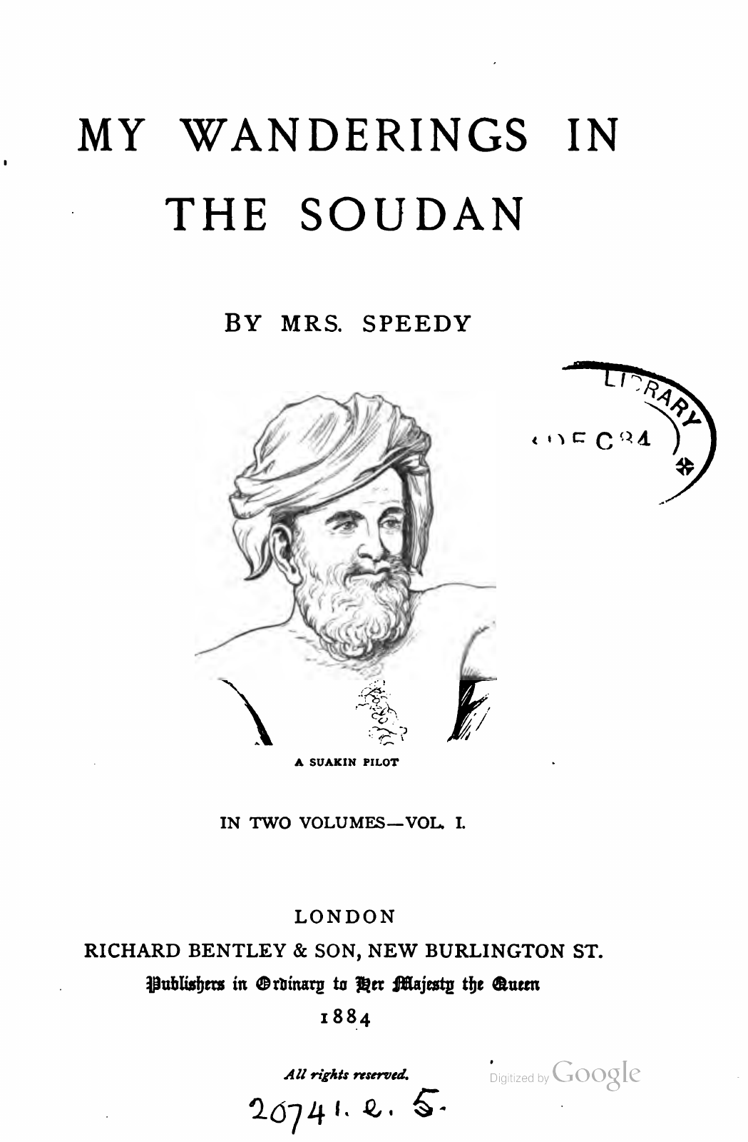 Original 1884 illustrated Volume I title page showing a Suakin pilot
