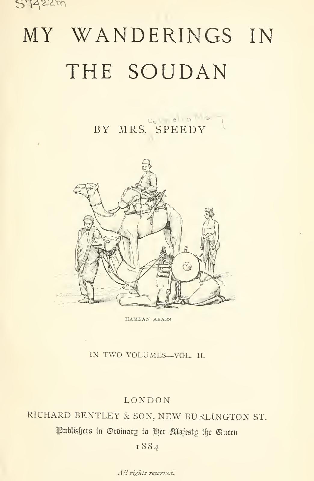 Original 1884 illustrated Volume II title page showing Hamran Arabs