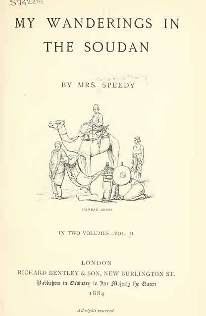 Original 1884 illustrated Volume II title page showing Hamran Arabs