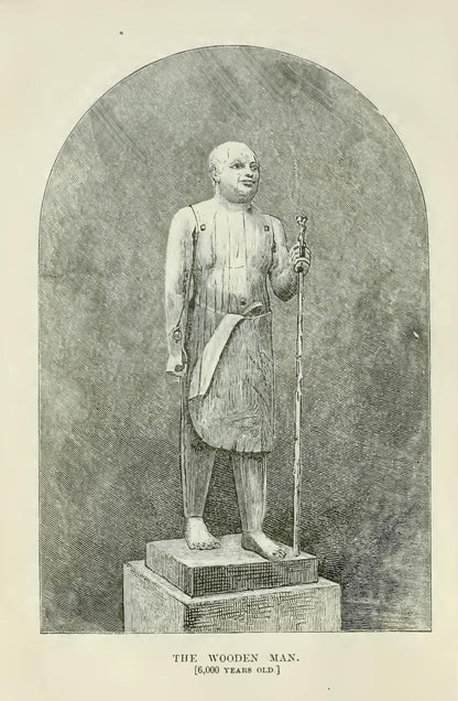 Original Egyptian frontispiece: the Wooden Man statue; not a Sudan landscape