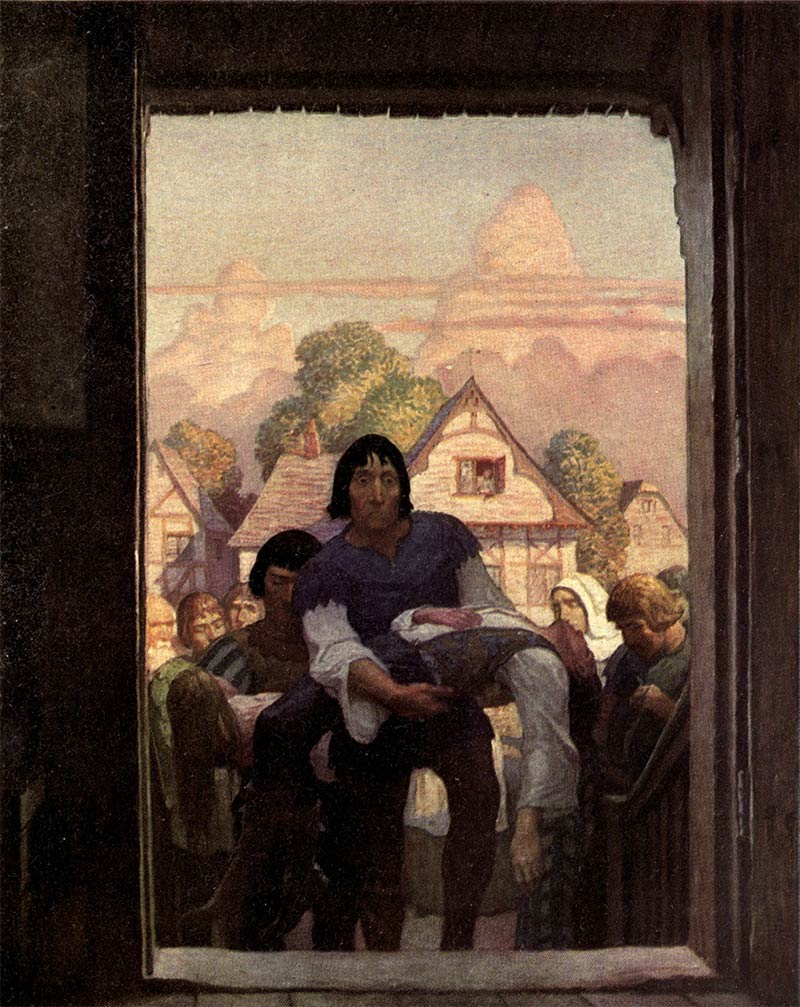 The Mysterious Stranger N. C. Wyeth village scene preview
