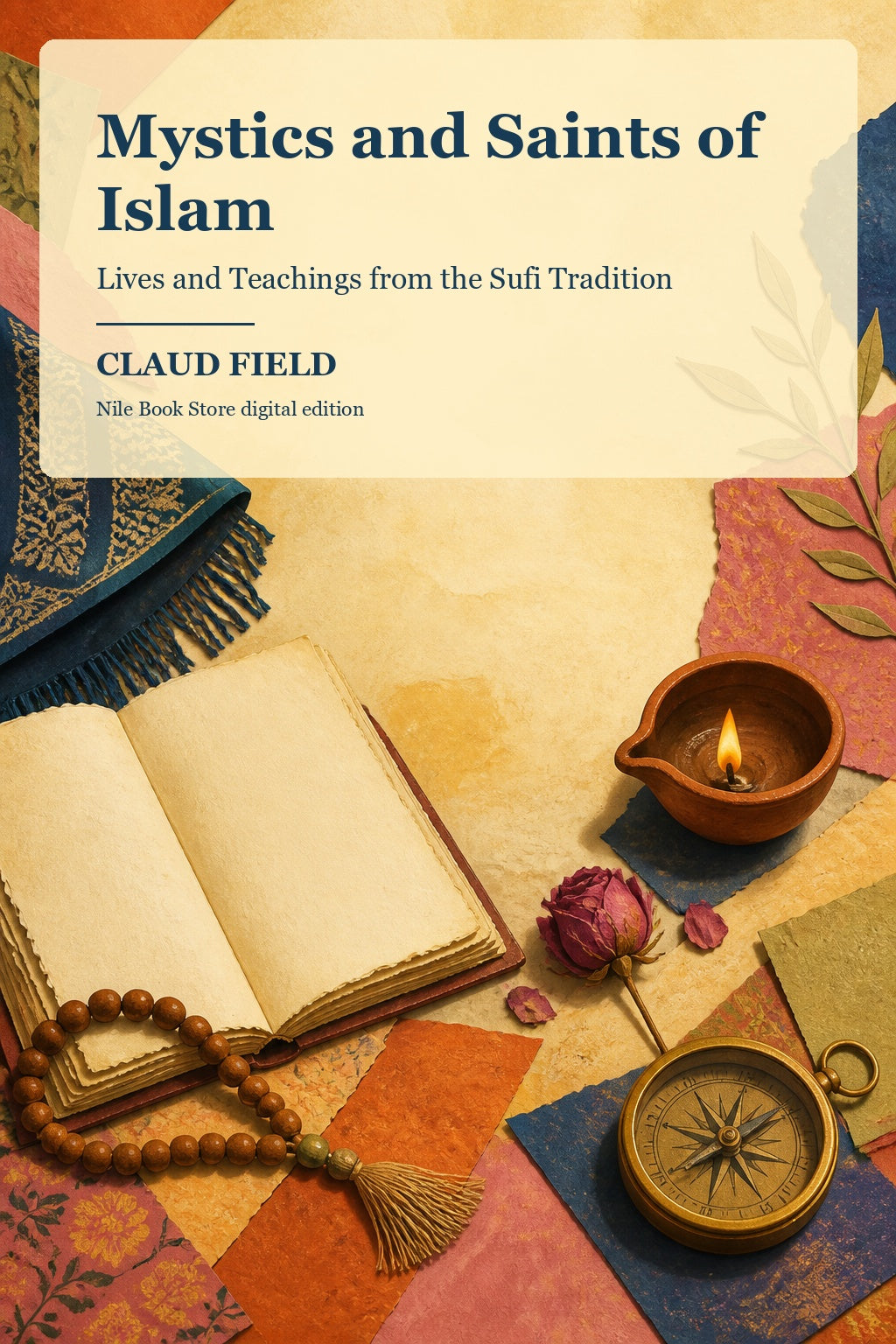 Colorful manuscript-table cover for Mystics and Saints of Islam by Claud Field