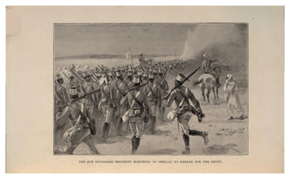 Original illustration of the 9th Sudanese Regiment marching to Shellal