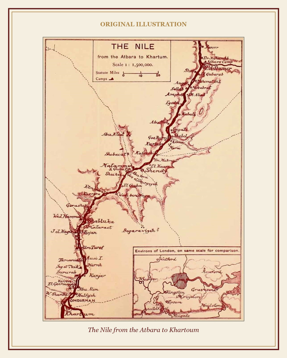 Original map of the Nile from the Atbara to Khartoum
