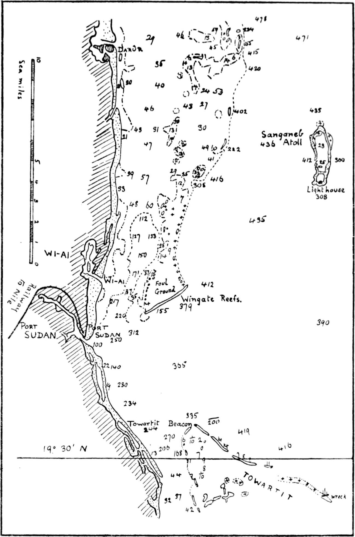 Original map of the approaches to Port Sudan and the Wingate Reefs