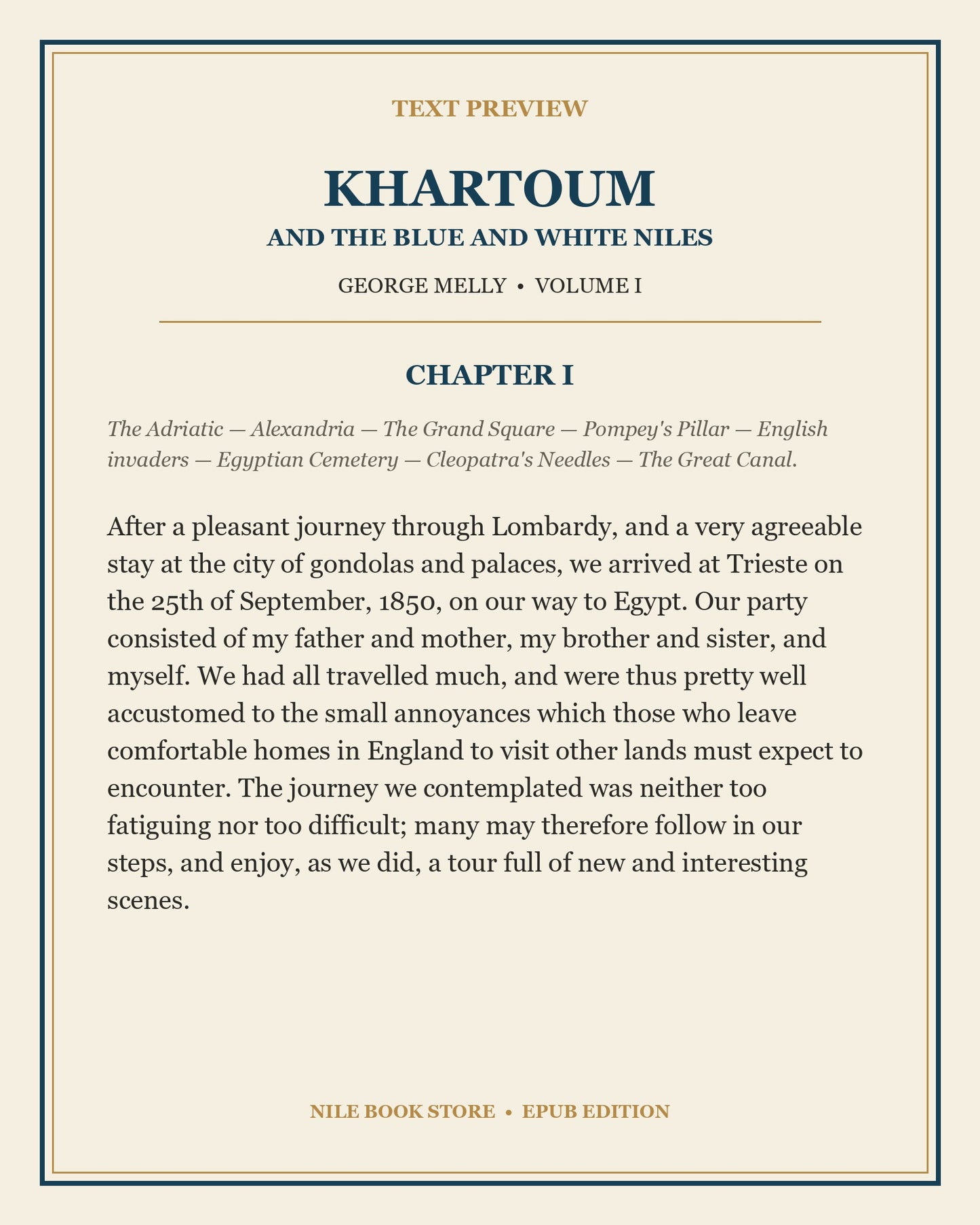 Text preview from Chapter I of Khartoum and the Blue and White Niles, Volume I