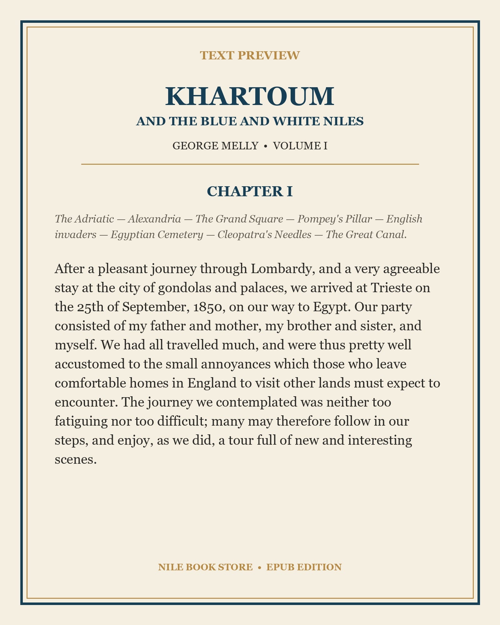 Text preview from Chapter I of Khartoum and the Blue and White Niles, Volume I