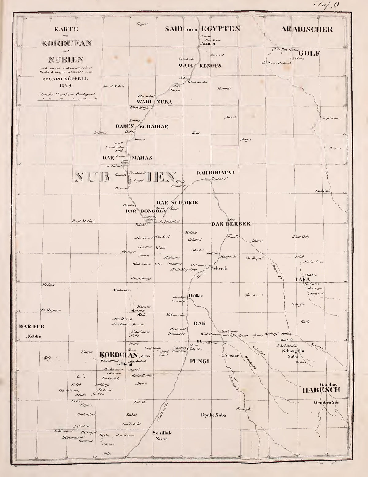 Original 1829 map of Nubia and Kordofan
