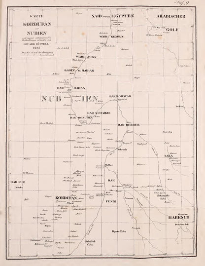 Original 1829 map of Nubia and Kordofan