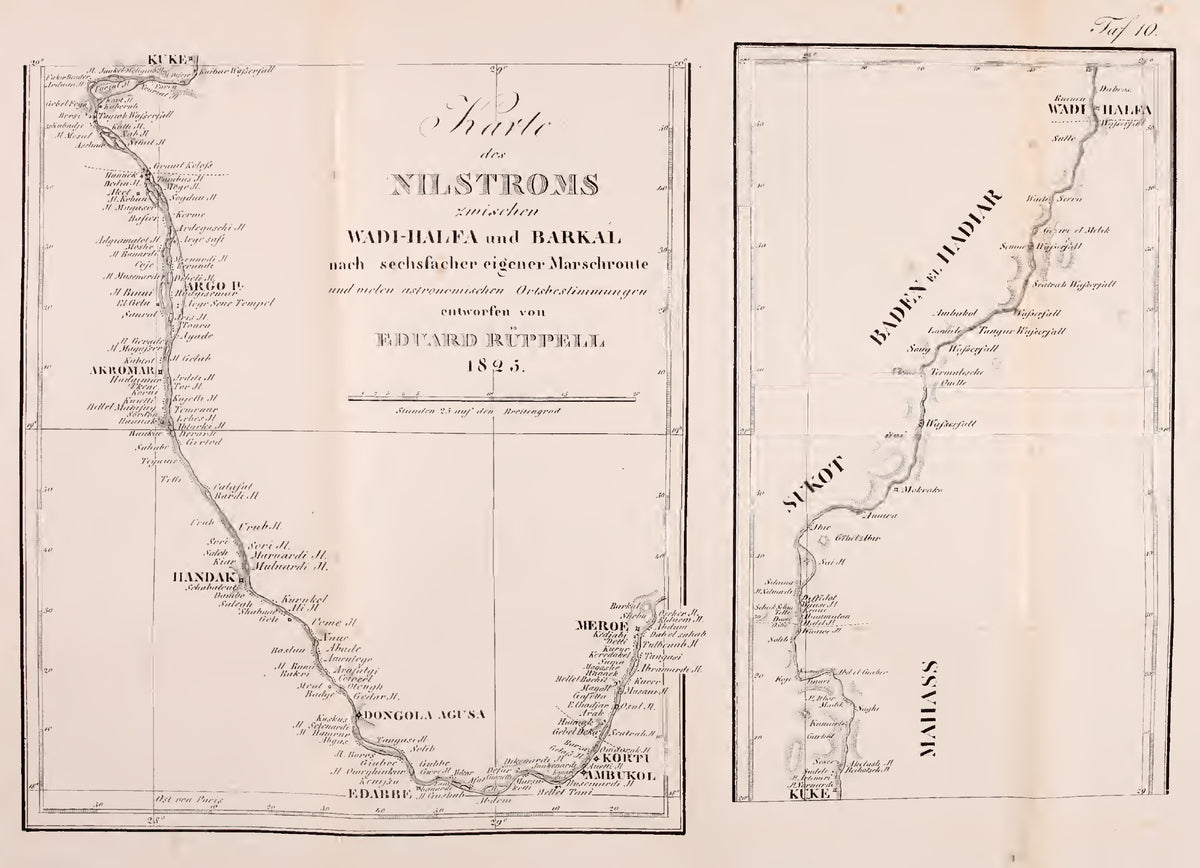 Original 1829 map of Eduard Rüppell's Nile route