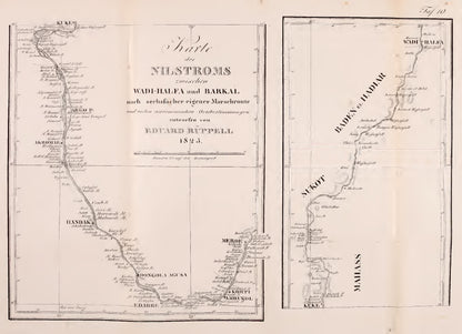 Original 1829 map of Eduard Rüppell's Nile route