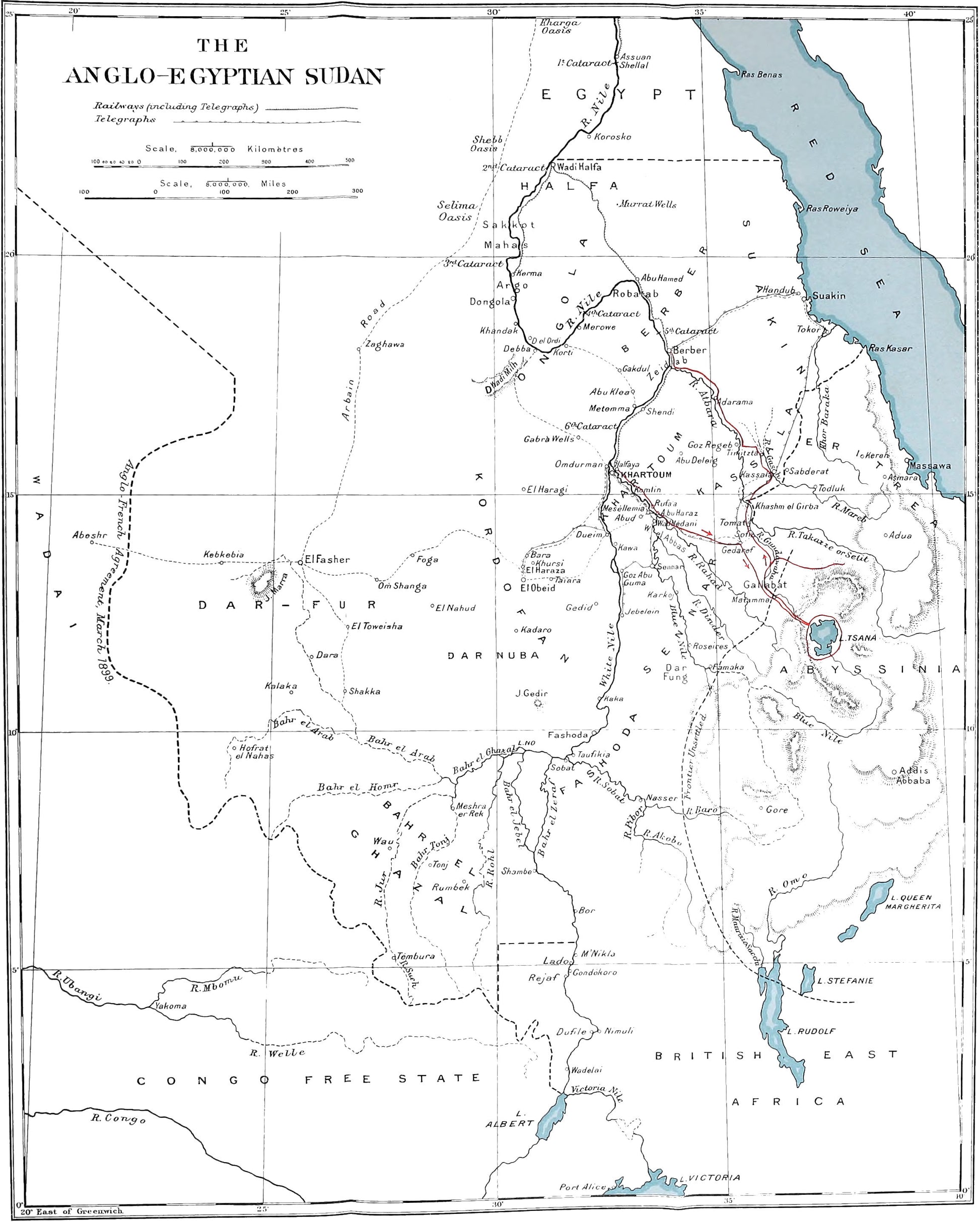 Original route map of the Anglo-Egyptian Sudan and the journey to Lake Tsana