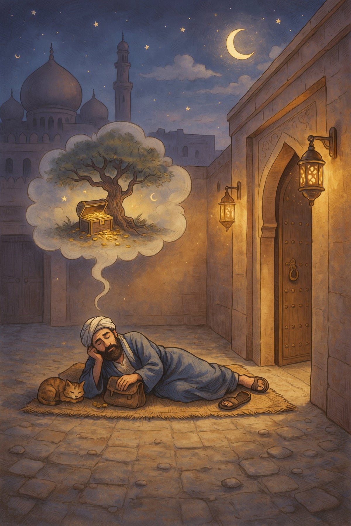 رسم داخلي مضمّن في النسخة الرقمية من تاجر بغداد