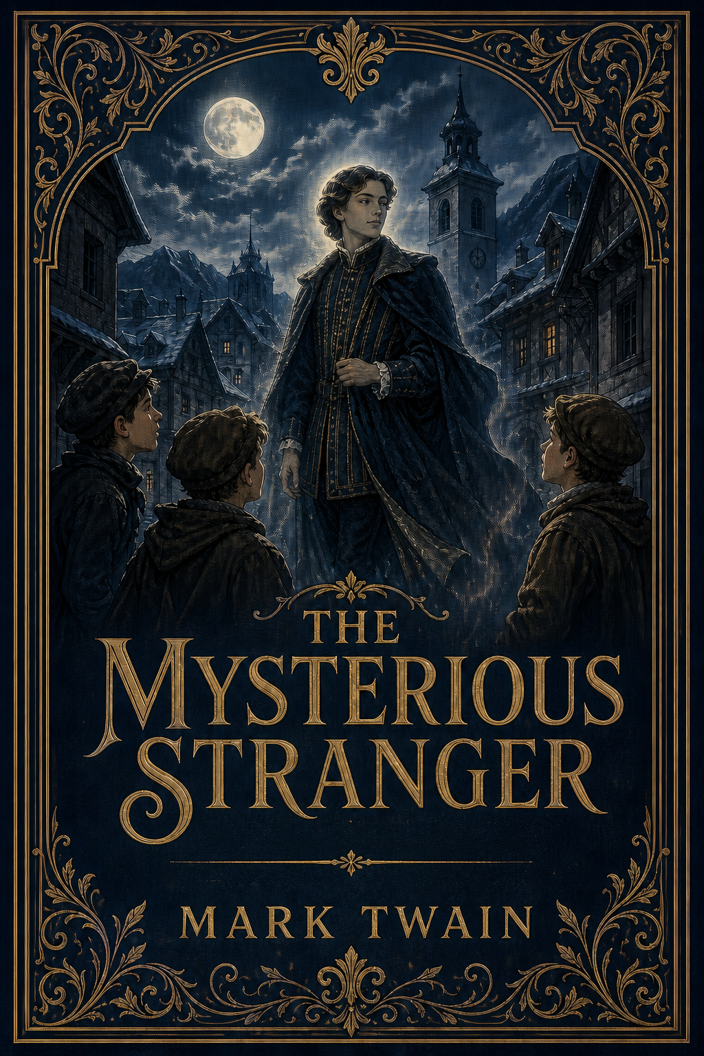 The Mysterious Stranger by Mark Twain — illustrated EPUB and audiobook cover