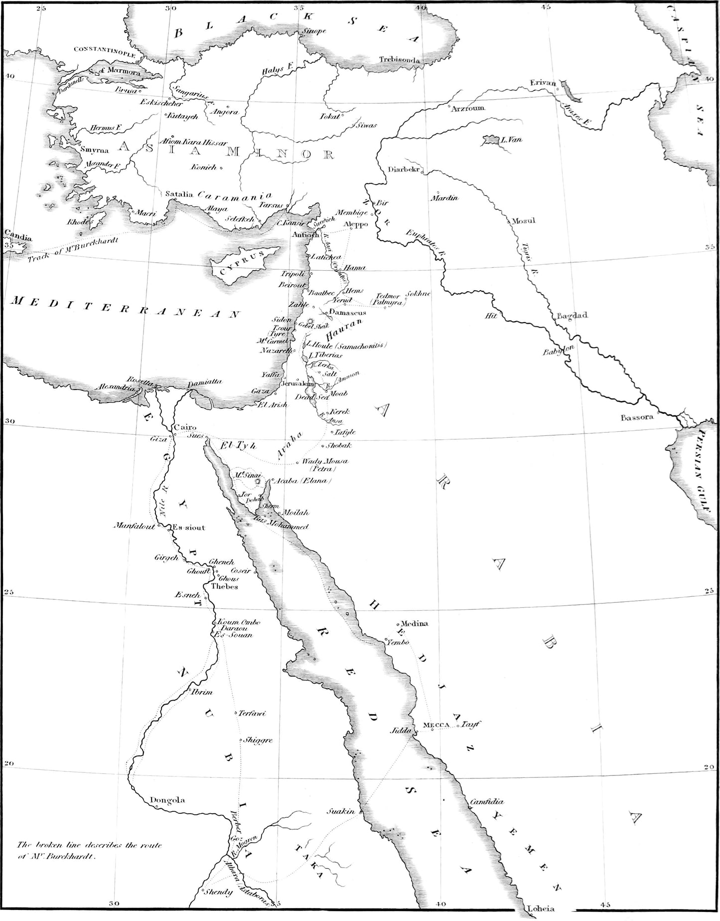 Original general route map from Travels in Nubia