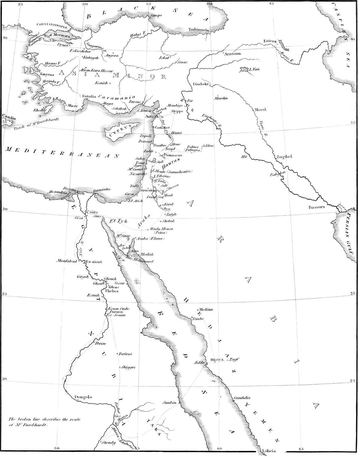 Original general route map from Travels in Nubia